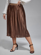 VIP Plus Elastic Waist Pleated Midi Skirt