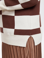 Checkered Pattern Drop Shoulder Split Hem Sweater