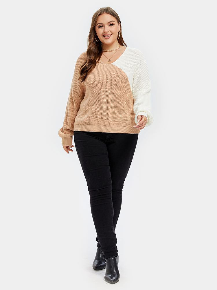 Two Tone Twist Backless Drop Shoulder Sweater