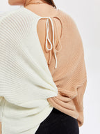 Two Tone Twist Backless Drop Shoulder Sweater