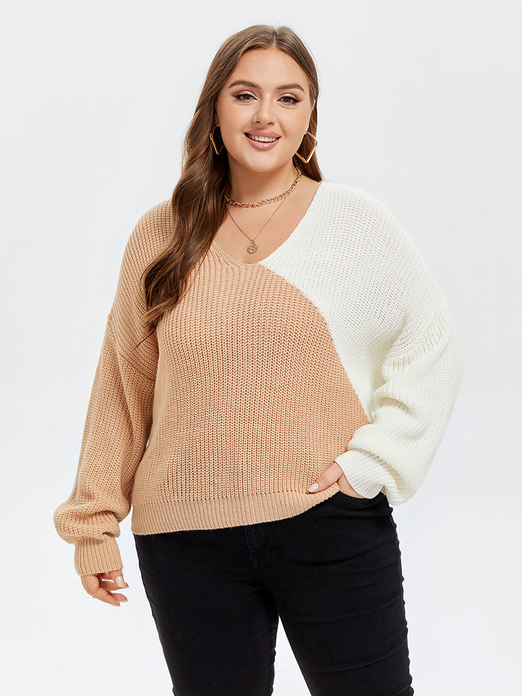 Two Tone Twist Backless Drop Shoulder Sweater