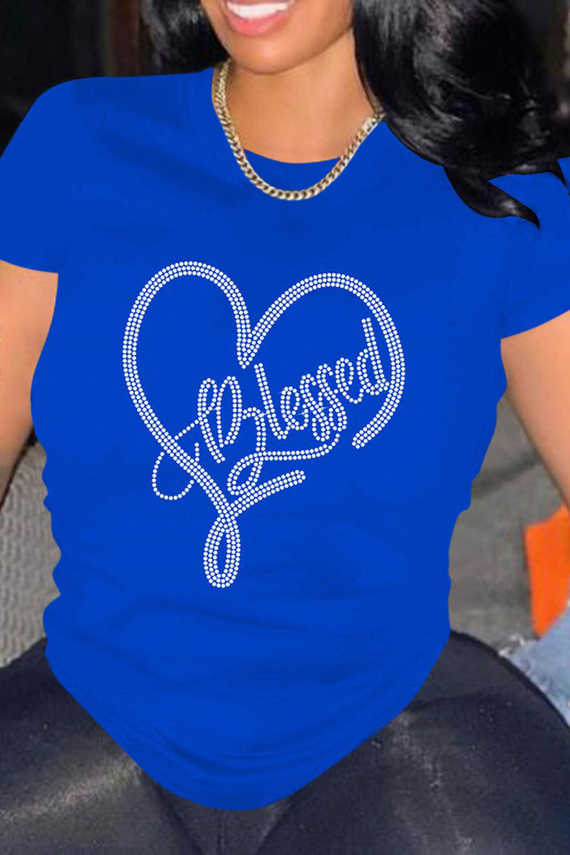 Xpluswear Plus Size Casual Graphic Heart O Neck Shiny T-Shirt