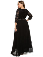 Solid Lace Mesh Patchwork Round Neck Bridesmaid Dress