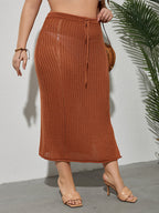 Plus Red Brown Tie Front Split Cover Up Skirt