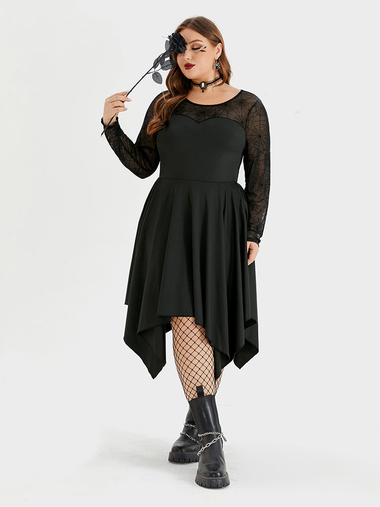 VIP Halloween Spider Web Print Asymmetrical Hem Midi Dress