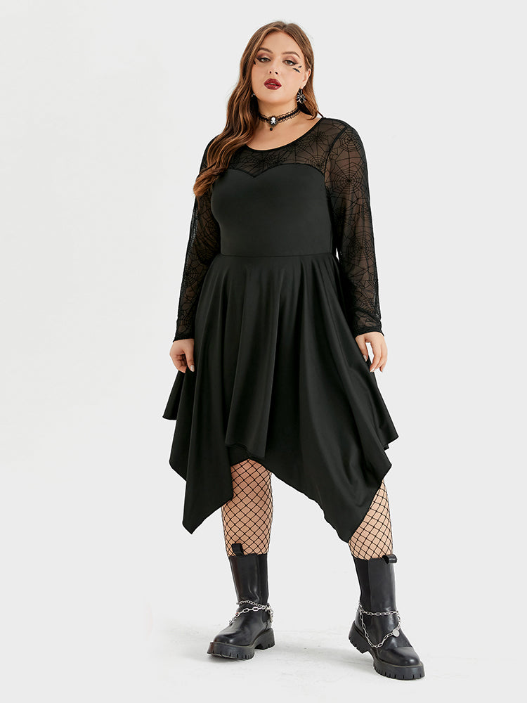 VIP Halloween Spider Web Print Asymmetrical Hem Midi Dress