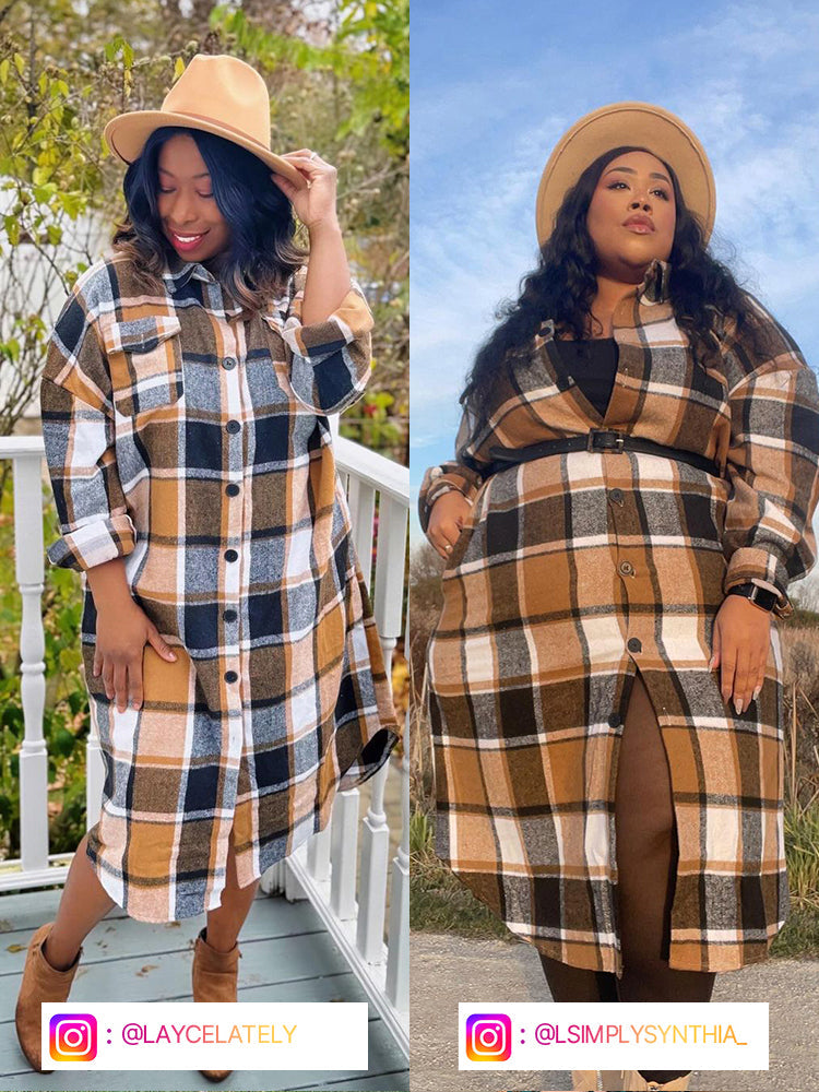 Plaid Print Drop Shoulder Flap Pocket Coat