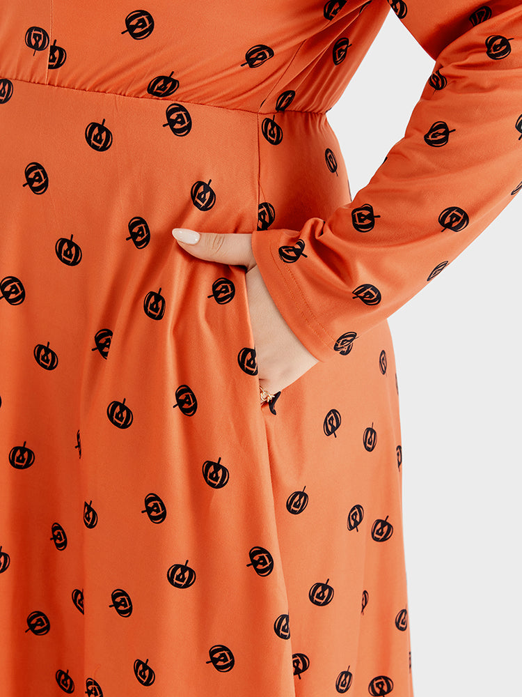 VIP Halloween Print Square Neck Pocket  Midi Dress
