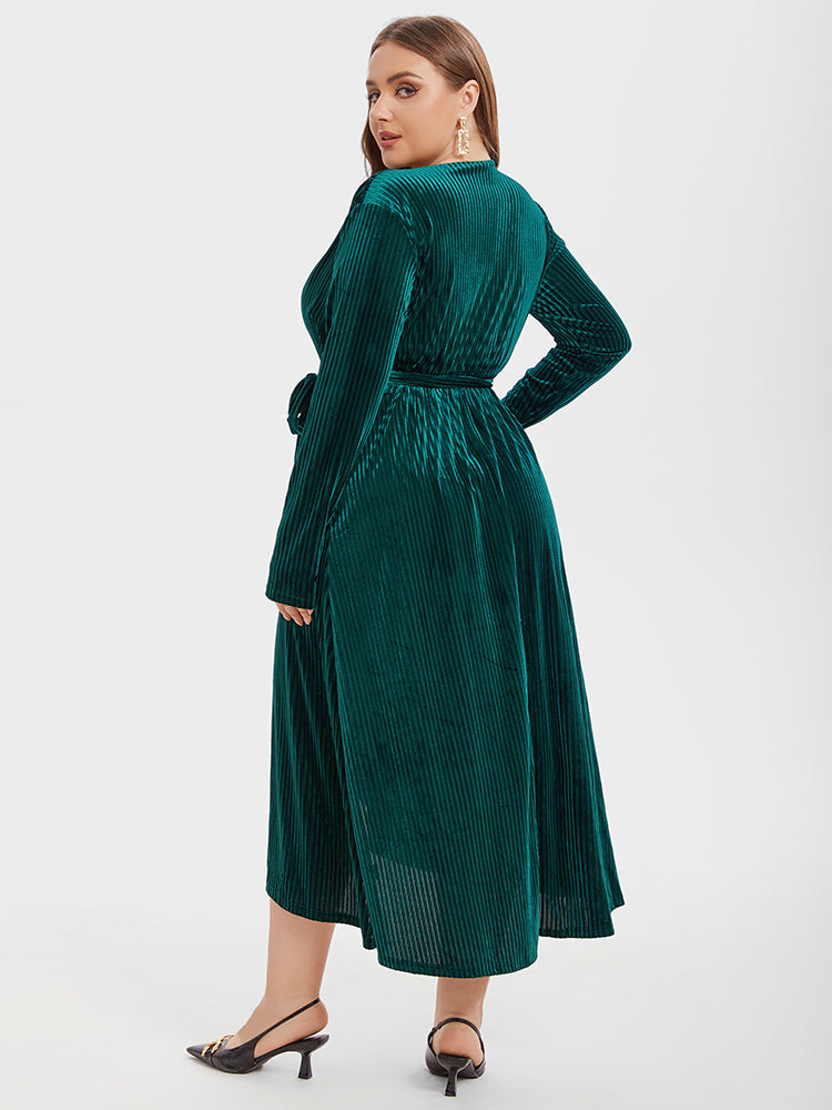 V-Neck Tie Side Wrap Velvet Midi Dress