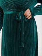 V-Neck Tie Side Wrap Velvet Midi Dress