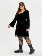 VIP Halloween Flare Sleeve Velvet Dress Without Belt