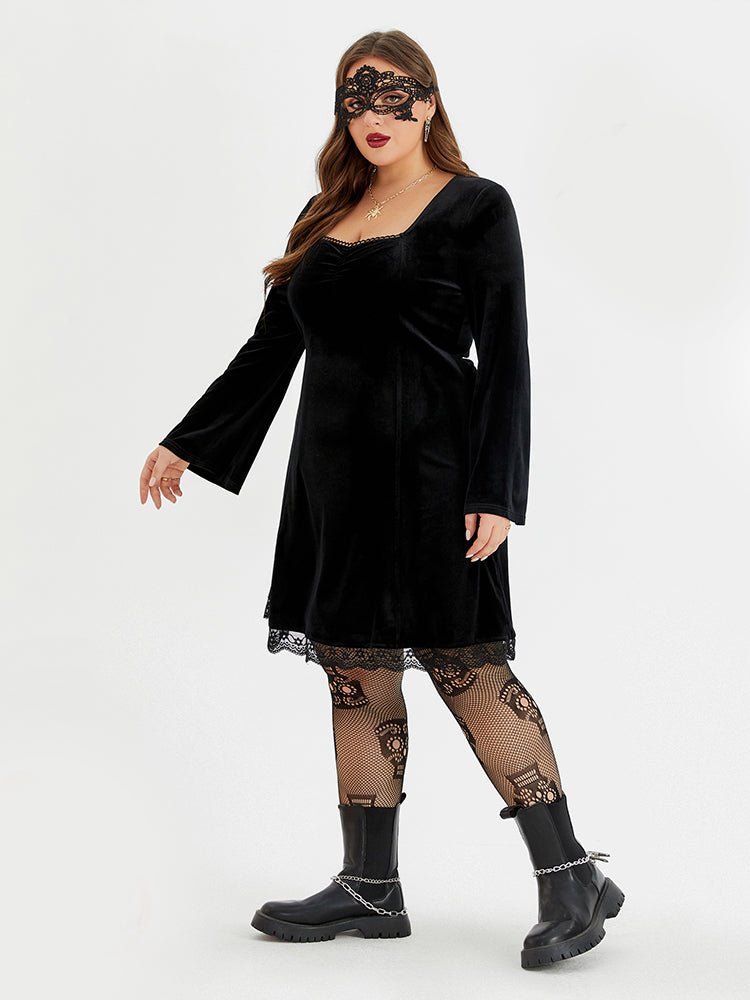 VIP Halloween Flare Sleeve Velvet Dress Without Belt