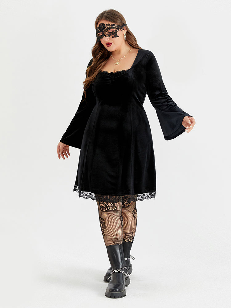 VIP Halloween Flare Sleeve Velvet Dress Without Belt