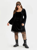 VIP Halloween Flare Sleeve Velvet Dress Without Belt