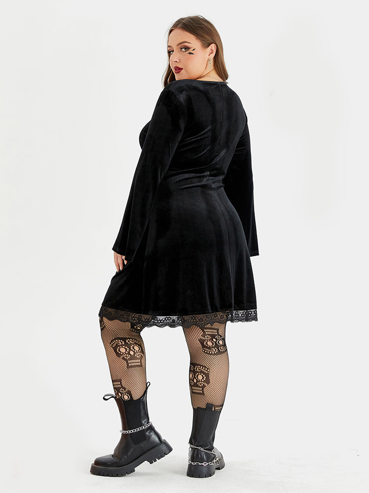 VIP Halloween Flare Sleeve Velvet Dress Without Belt