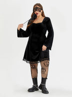 VIP Halloween Flare Sleeve Velvet Dress Without Belt