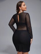 VIP Plus Mesh Patchwork Glitter Bodycon Dress