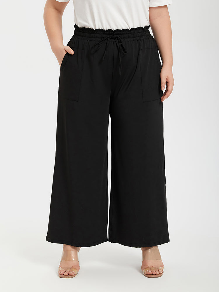 VIP Plus Plain Paperbag Waist Kont Front Pocket Wide Leg Pants