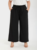 VIP Plus Plain Paperbag Waist Kont Front Pocket Wide Leg Pants