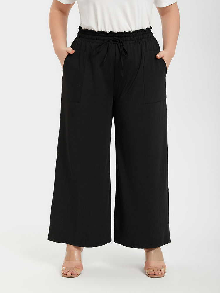 VIP Plus Plain Paperbag Waist Kont Front Pocket Wide Leg Pants