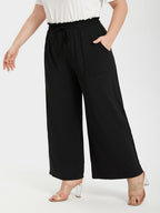 VIP Plus Plain Paperbag Waist Kont Front Pocket Wide Leg Pants
