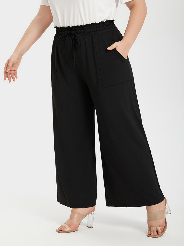 VIP Plus Plain Paperbag Waist Kont Front Pocket Wide Leg Pants