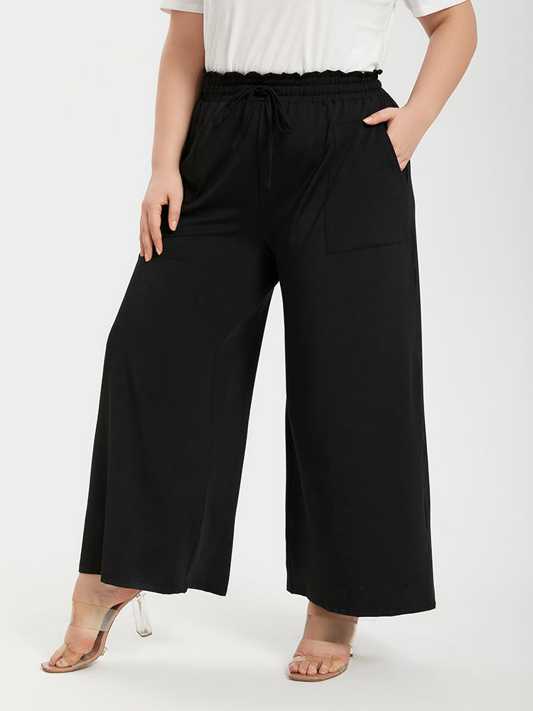 VIP Plus Plain Paperbag Waist Kont Front Pocket Wide Leg Pants