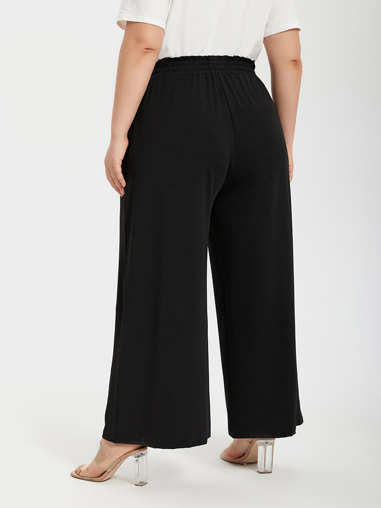VIP Plus Plain Paperbag Waist Kont Front Pocket Wide Leg Pants