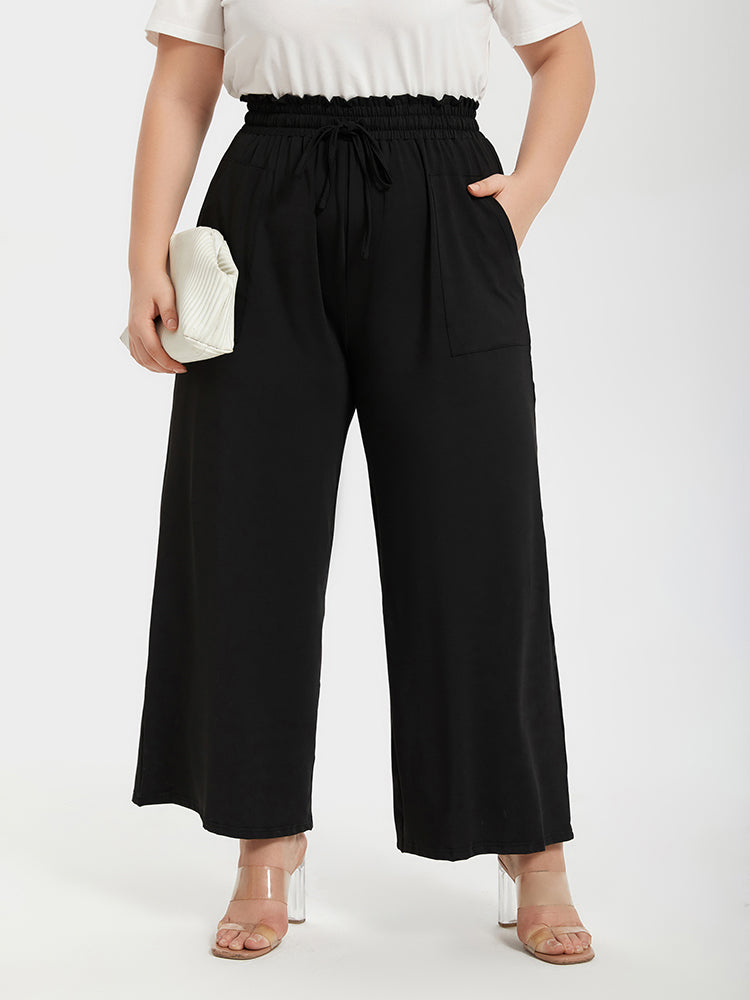 VIP Plus Plain Paperbag Waist Kont Front Pocket Wide Leg Pants