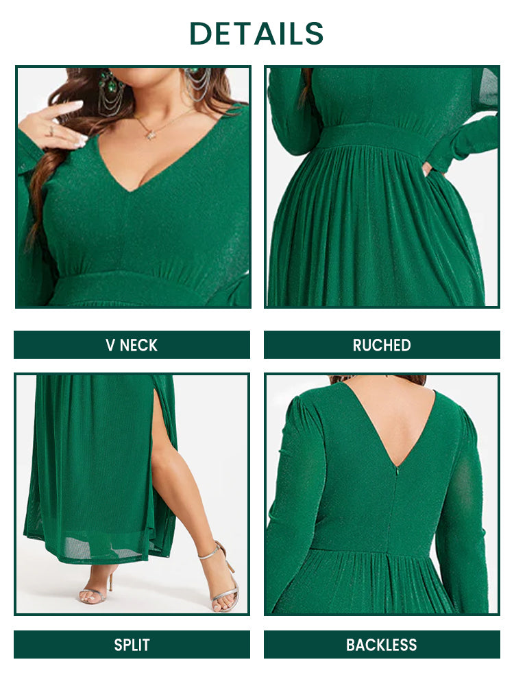 VIP Elastic Waist Split Ruched Glitter Maxi Dress
