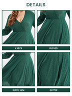 V-Neck Ruffle Hem Glitter Party Midi Dress