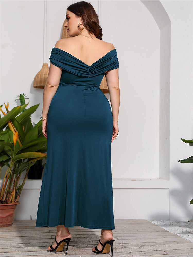 VIP Plus Ruched Crisscross Split Mermaid Maxi Dress