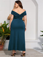 VIP Plus Ruched Crisscross Split Mermaid Maxi Dress