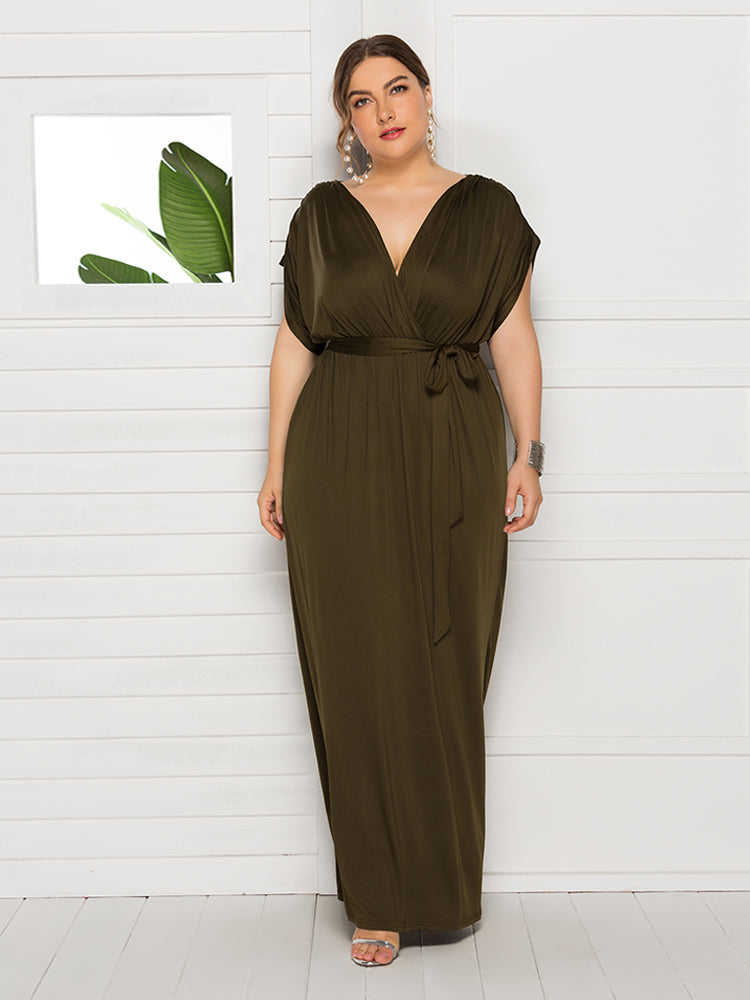 VIP Plus Dolman Sleeve Wrap Maxi Party Dress