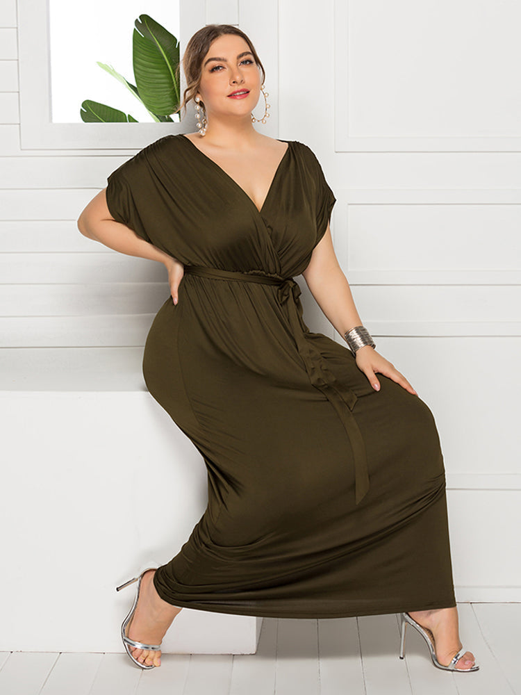 VIP Plus Dolman Sleeve Wrap Maxi Party Dress