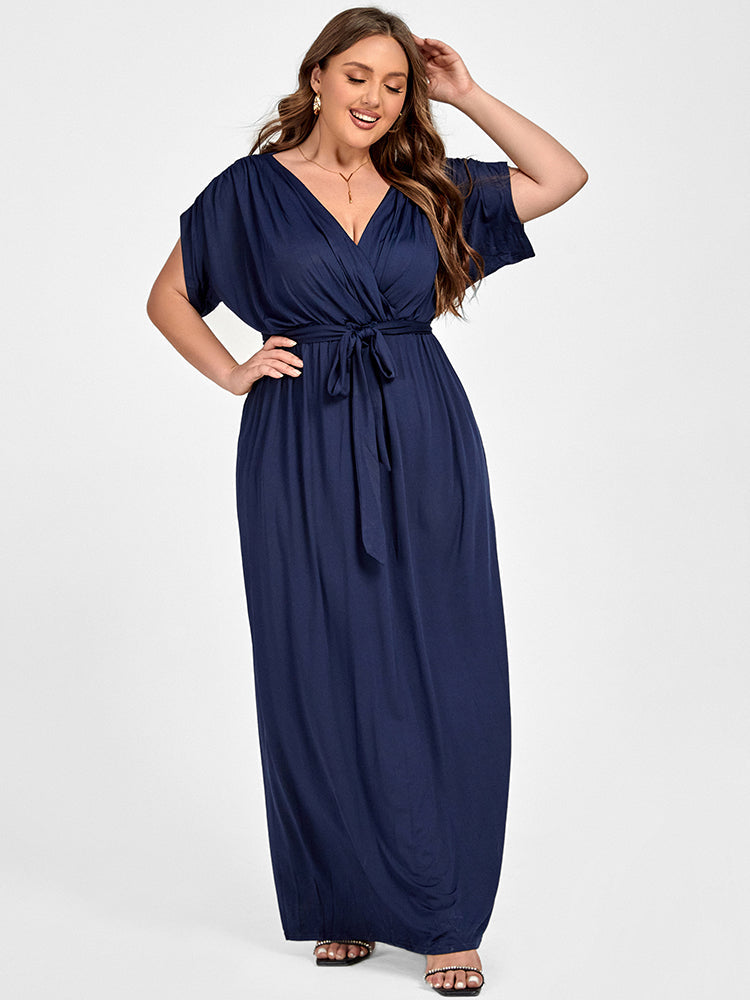 VIP Plus Dolman Sleeve Wrap Maxi Party Dress