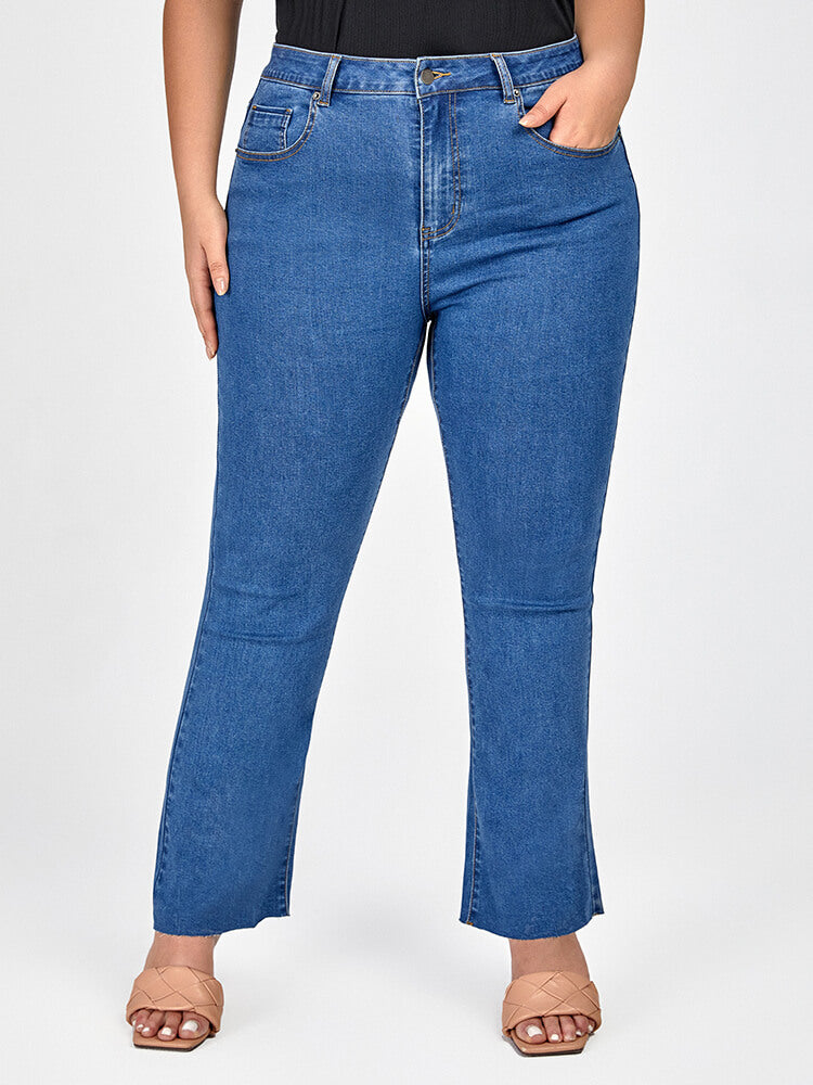 Plus Blue Zipper Fly Flare Leg Jeans