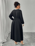 Round Neck Bow Detail Pleated Dress