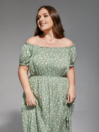 VIP Plus Sage Green Floral Off-Shoulder Maxi Dress