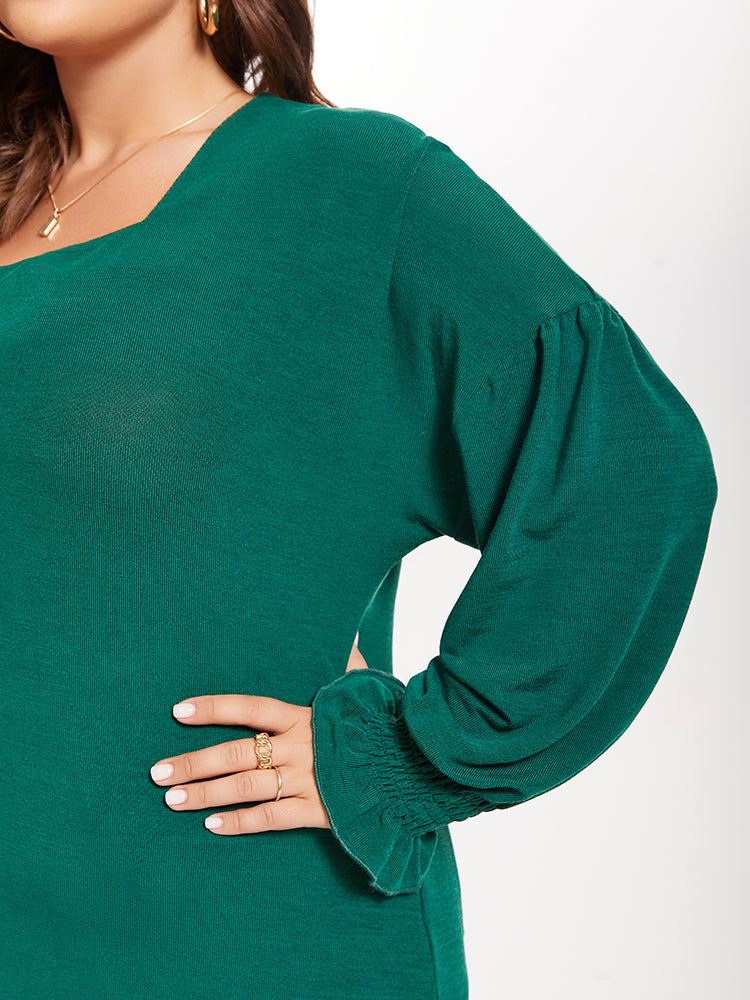 Solid Square Neck Flounce Sleeve Tee