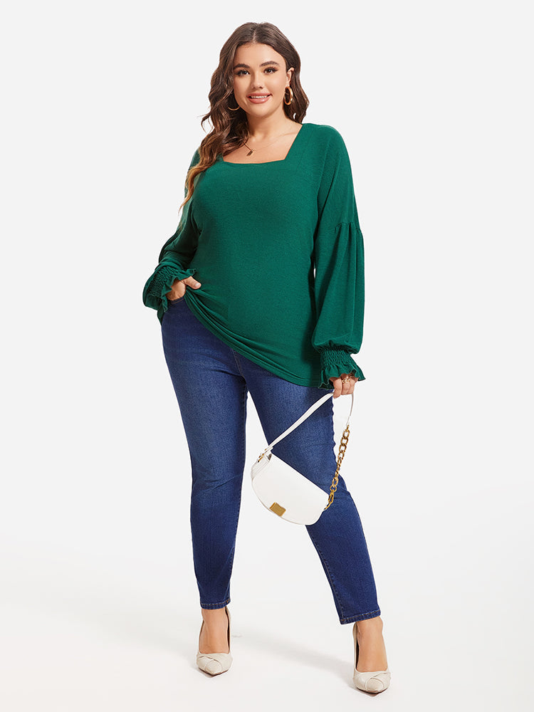 Solid Square Neck Flounce Sleeve Tee