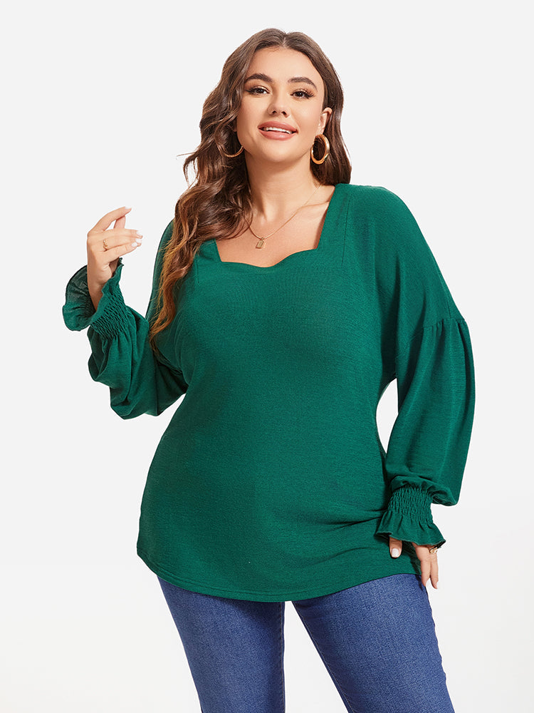 Solid Square Neck Flounce Sleeve Tee