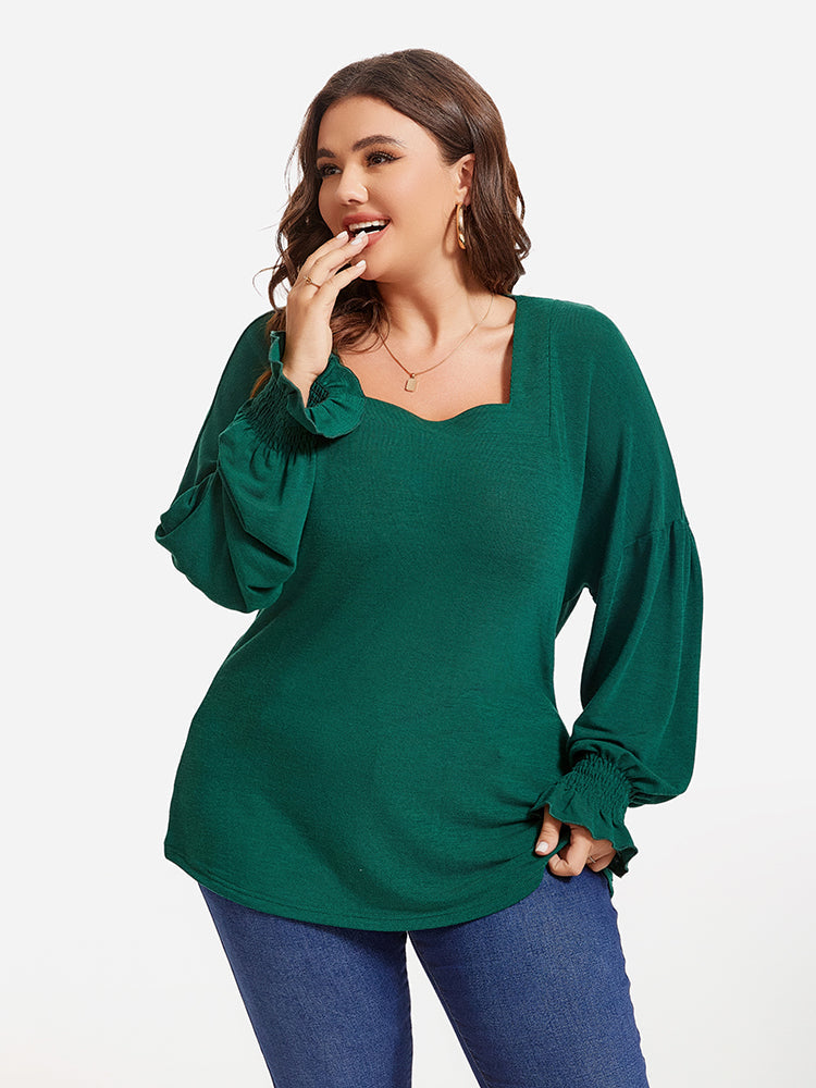 Solid Square Neck Flounce Sleeve Tee