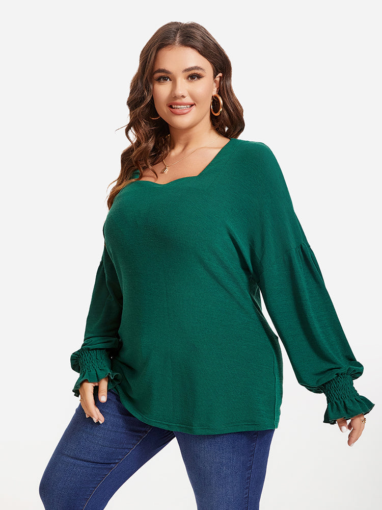 Solid Square Neck Flounce Sleeve Tee