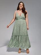 Plus Floral Spaghetti Strap Frill Trim Maxi Dress