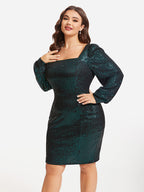 Square Neck Puff Sleeve Sequin Dress