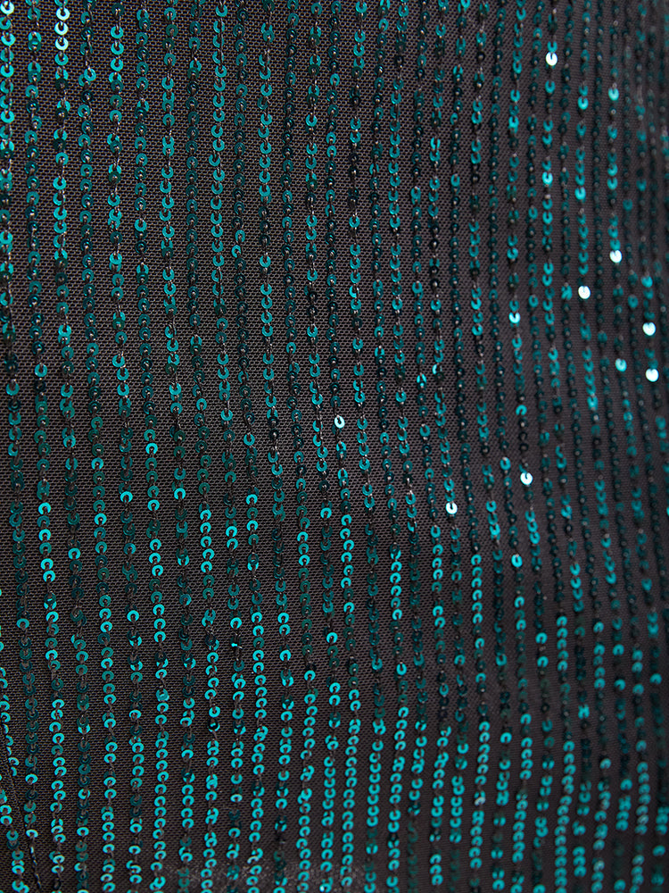 Square Neck Puff Sleeve Sequin Dress