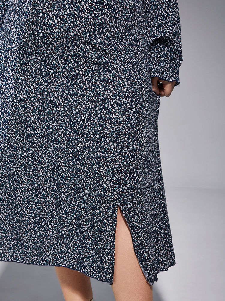VIP Plus Blue Ruched Elastic Waist Split Midi Dress