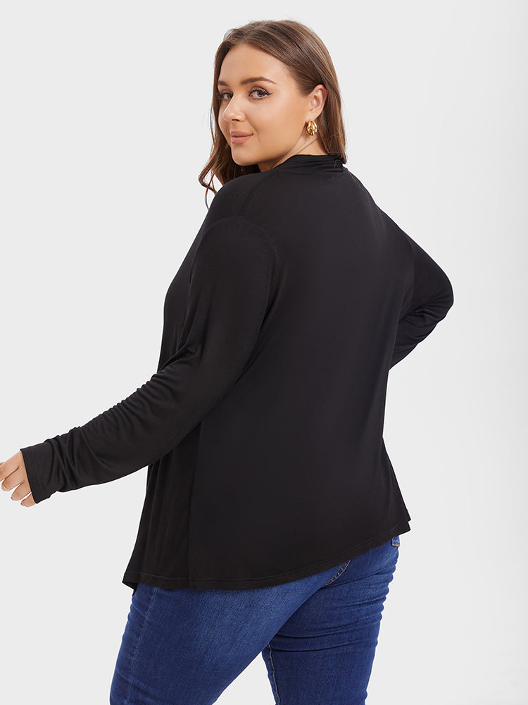 Solid Open Front Asymmetrical Hem Coat