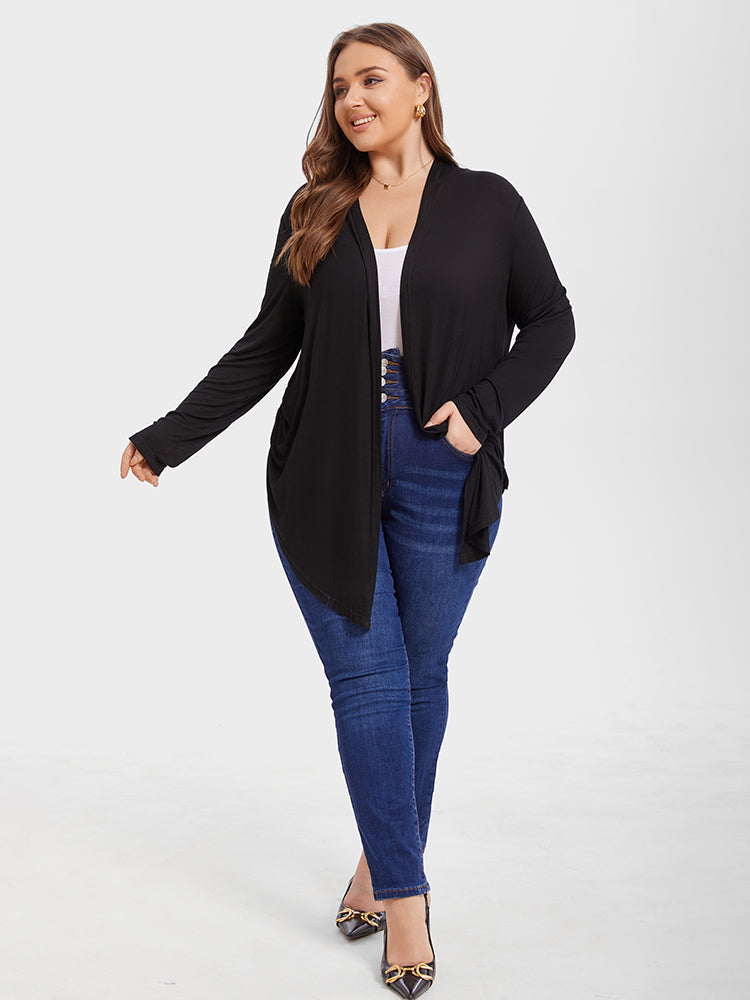 Solid Open Front Asymmetrical Hem Coat